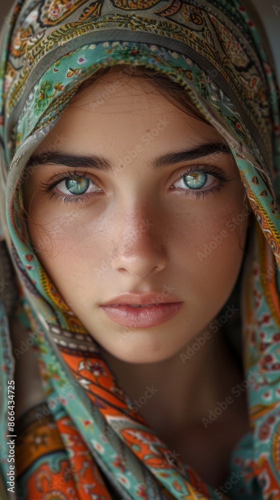Close-up of a young Turkish girl with a decorative scarf Close-up of a young Turkish girl with a decorative scarf