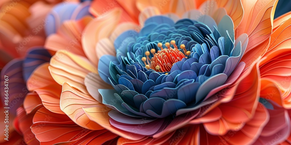 Vibrant Paper Art Flower Sculpture in Blue and Orange Hues Vibrant Paper Art Flower Sculpture in Blue and Orange Hues
