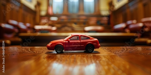 Miniature Vehicle Displayed on Judges' Table at Car Auction in Courtroom. Concept Vehicle Auction, Miniature Display, Judges' Table, Courtroom Setting