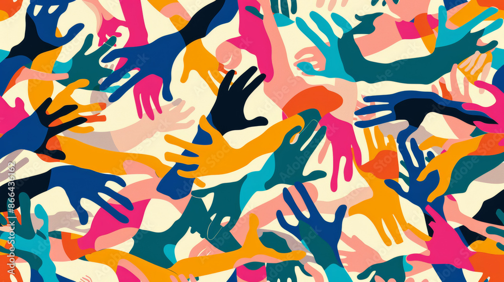 Funny pattern of colorful human arms in different positions. The limbs intertwine and create a seamless design. It's perfect for wrapping paper or wallpaper. Funny pattern of colorful human arms in different positions. The limbs intertwine and create a seamless design. It's perfect for wrapping paper or wallpaper.