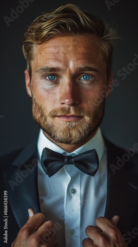 Finnish man with a sharp bow tie, looking sophisticated © Станіслав Козаков