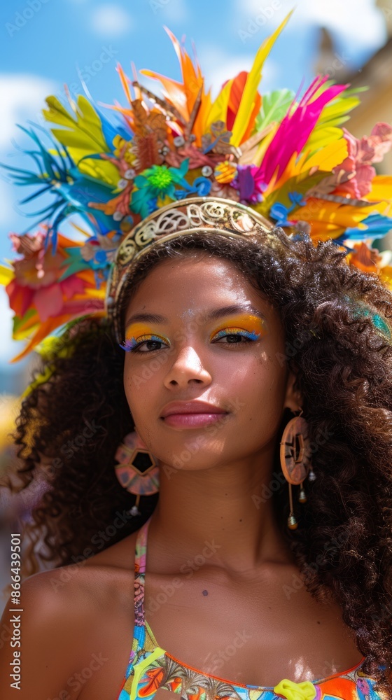 Brazilian woman with a festive headdress, looking vibrant Brazilian woman with a festive headdress, looking vibrant