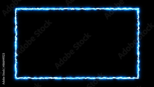 Electric power surrounds a blank rectangle fire with frame lights. The top animation stock of a round blue electric power frame