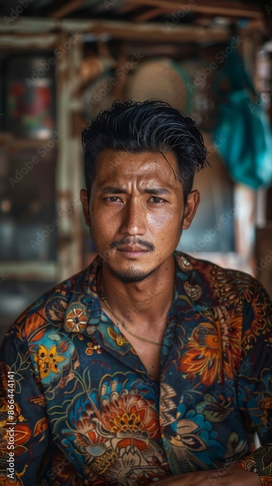 Indonesian man with a batik shirt, looking artistic Indonesian man with a batik shirt, looking artistic