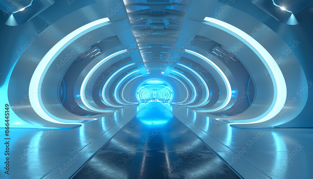 Futuristic teleport station in blue interior. Futuristic teleport station in blue interior.