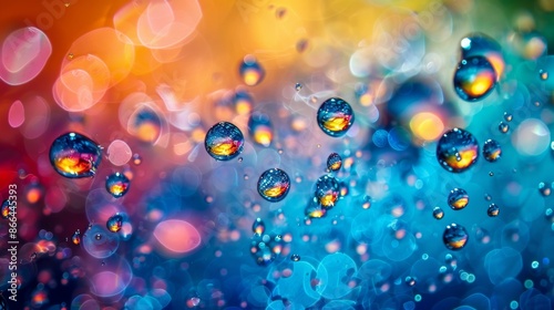 Wallpaper Mural Macro photography of water droplets reflecting vibrant colors and bokeh. Abstract background or wallpaper with blue, red, orange, pink, yellow and green hues. Torontodigital.ca