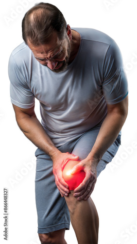 Person experiencing knee pain with transparent background, suggesting arthritis or injury