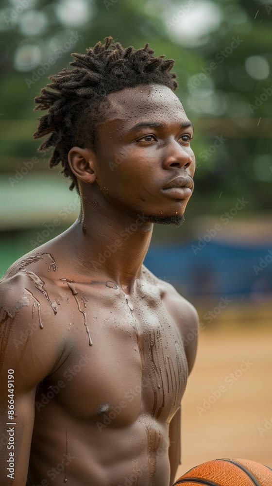 Nigerian teenager with a basketball, looking athletic Nigerian teenager with a basketball, looking athletic