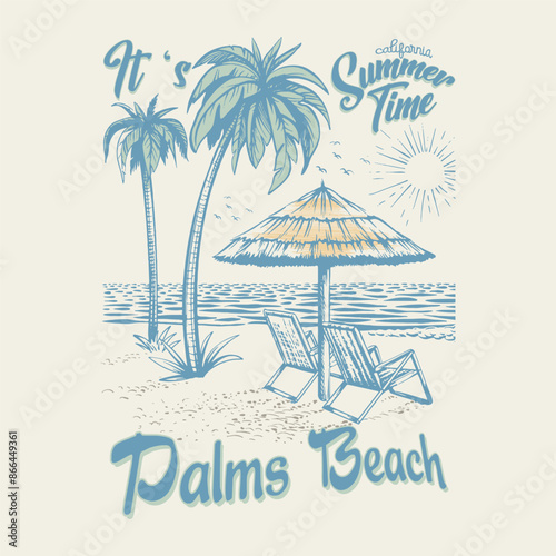Its Summer Time, Hand Drawing Beach Vintage Illustration Vector T Shirt vector, Beach Paradise Print T-shirt Graphics Design, typography,Good vibes vintage print artwork.background and other uses.