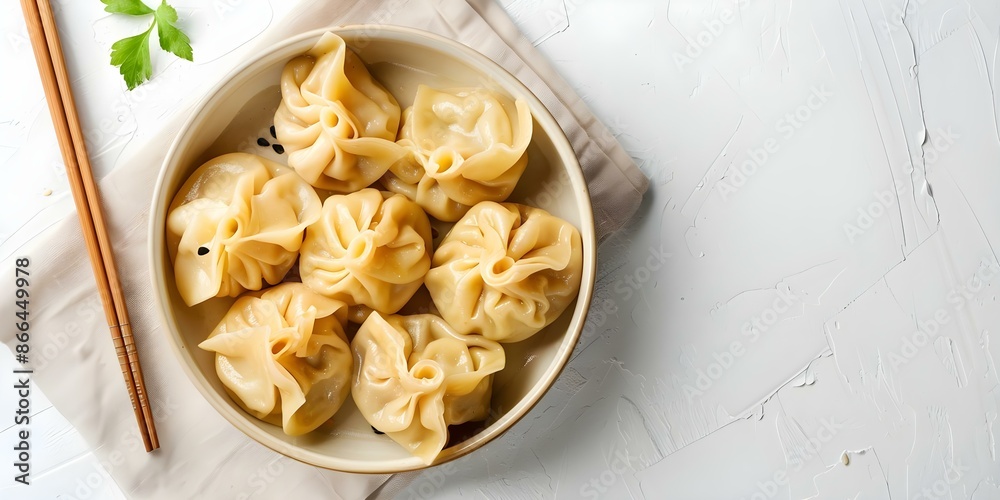 Top-down view of Mandu traditional Korean food on white background. Concept Food Photography, Top-down View, Korean Cuisine, Traditional Dish, White Background Top-down view of Mandu traditional Korean food on white background. Concept Food Photography, Top-down View, Korean Cuisine, Traditional Dish, White Background