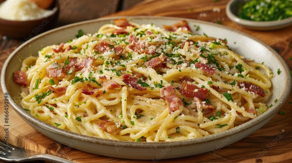 Italian Carbonara Pasta Spaghetti with bacon egg and parmesan cheese
