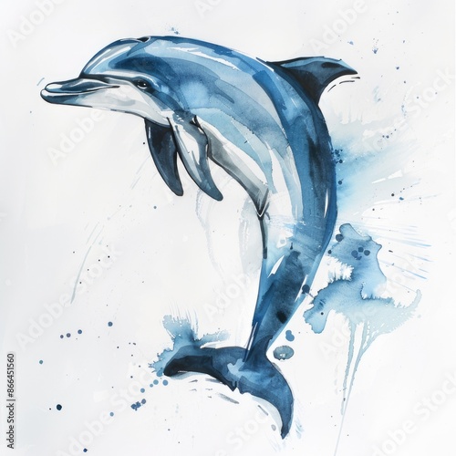 Wallpaper Mural The dolphin is painted with a brushstroke on a white background. Torontodigital.ca