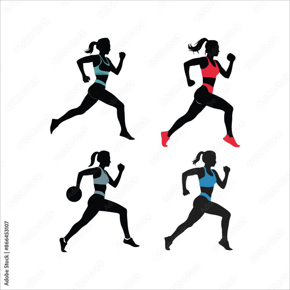 Fototapeta premium Female fitness, sports and gym isolated silhouette vector template