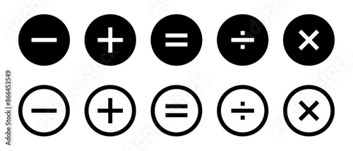  Plus, minus, multiply, equal and divide sign. Calculator icon. Calculate symbol. Finance symbols.