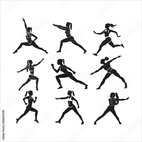 Wallpaper Mural Female fitness, sports and gym isolated silhouette vector template Torontodigital.ca