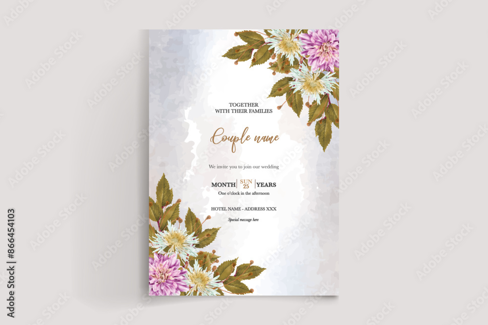 WEDDING INVITATION FRAME WITH FLOWER DECORATIONS AND FRESH LEAVES WEDDING INVITATION FRAME WITH FLOWER DECORATIONS AND FRESH LEAVES