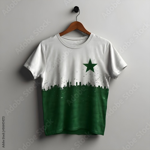 14 august Pakistan independence day written on t shirt design hanging  photo