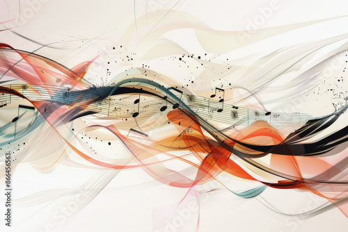 A colorful abstract illustration featuring flowing musical notes