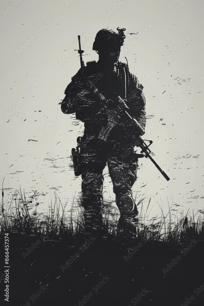 Against a solid backdrop, the vector image maintains a minimalist aesthetic that emphasizes the Special Forces soldier's professionalism and dedication to their mission. Against a solid backdrop, the vector image maintains a minimalist aesthetic that emphasizes the Special Forces soldier's professionalism and dedication to their mission.
