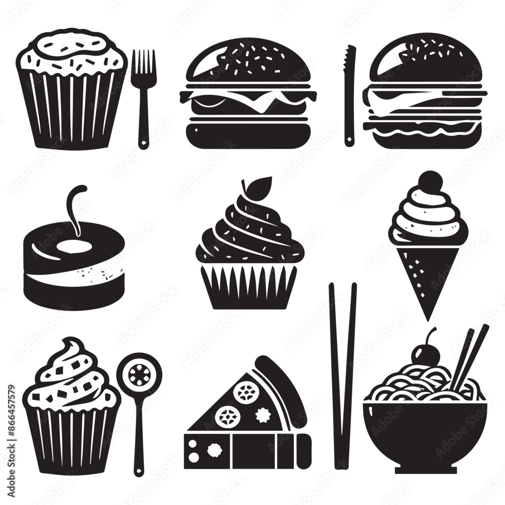 Set of vector Food silhouette icon collection - vector illustration.
