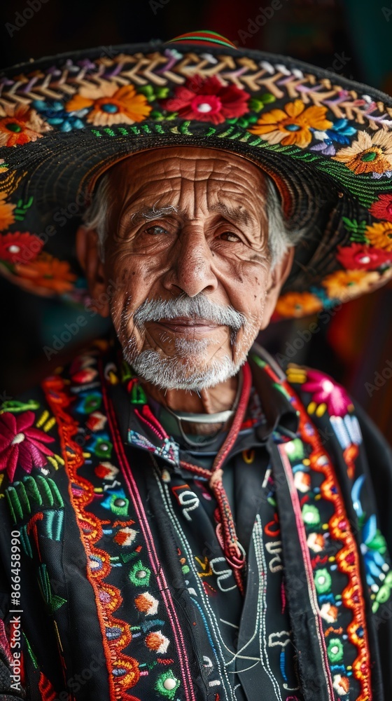 Fototapeta premium Elderly Mexican man with a festive sombrero