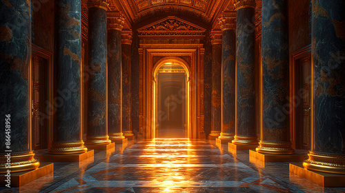 Fantasy ornate in a majestic palace hallway