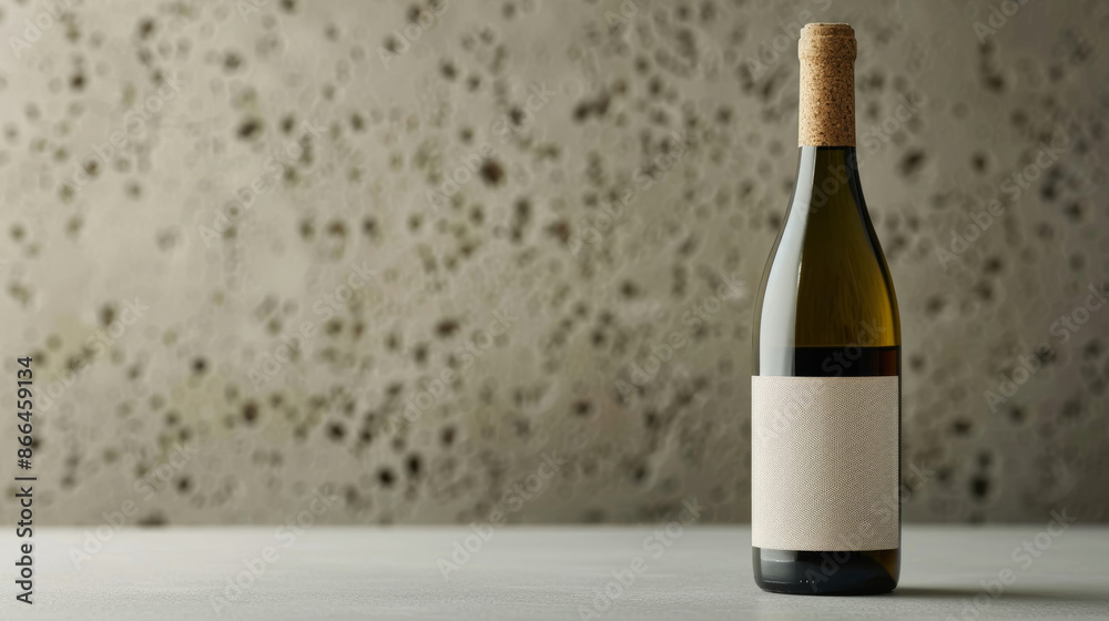 A close-up of a wine bottle with a label made of natural, textured paper and minimalist text A close-up of a wine bottle with a label made of natural, textured paper and minimalist text