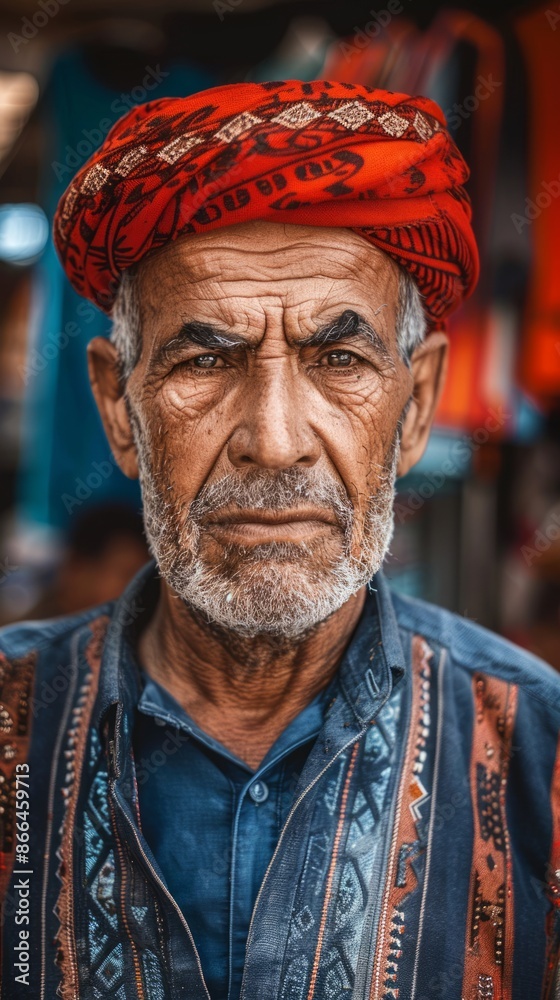 Obraz premium Moroccan man with a traditional fez, looking wise