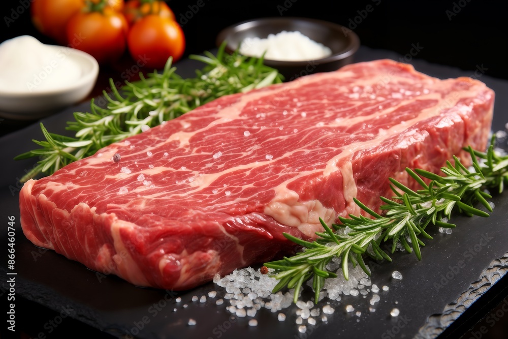 raw sliced meat and vegetables and herbs on a wooden board, delicious food raw sliced meat and vegetables and herbs on a wooden board, delicious food