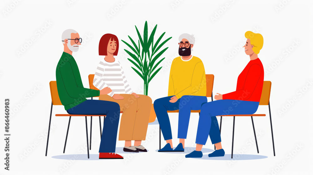 A support group meeting for people with rare diseases, showing diverse participants sharing their experiences, in a community center A support group meeting for people with rare diseases, showing diverse participants sharing their experiences, in a community center