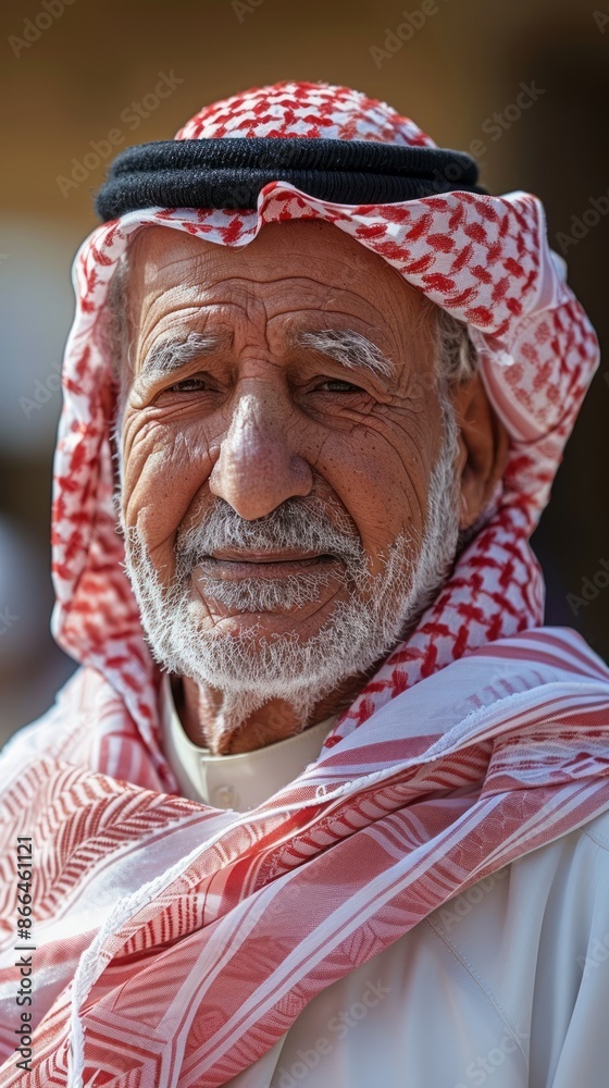 Elderly Saudi Arabian man with a gentle smile Elderly Saudi Arabian man with a gentle smile