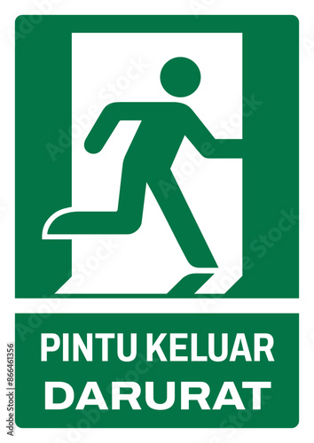 ISO emergency and first aid safety signs in indonesian_pintu keluar darurat kanan size a4/a3/a2/a1	 photo