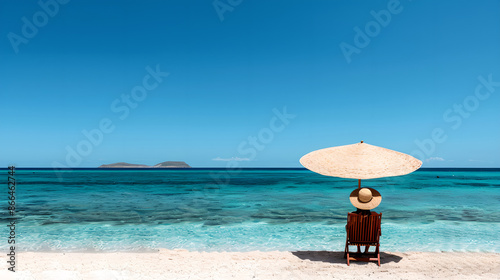 Tropical beach relaxation with umbrella and turquoise sea © jay juan