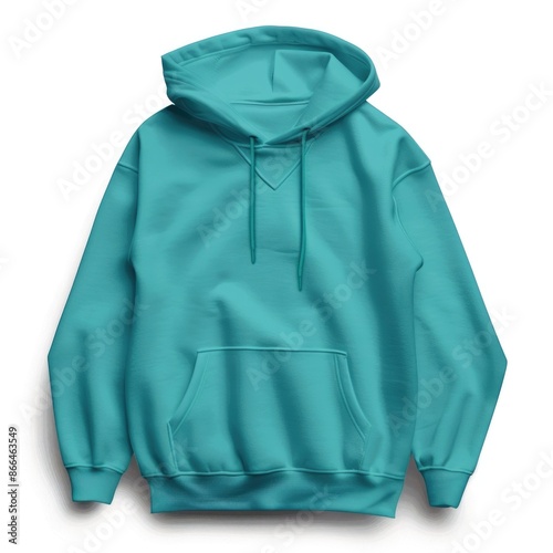 Turquoise sweatshirt template. Sweatshirt long sleeve with clipping path, hoody for design mockup for print, white background