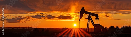 Silhouetted Oil Pumpjack Ag...