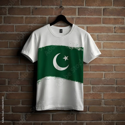 14 august Pakistan independence day written on t shirt design hanging  photo