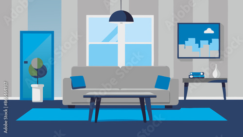 Chic Modern Living Room Design. Table and Sofa Focus Illustration.