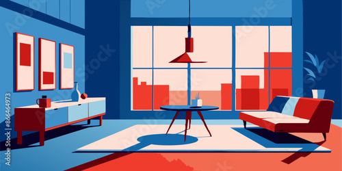 Chic Modern Living Room Design. Table and Sofa Focus Illustration.