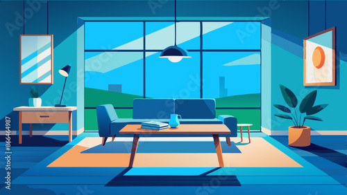 Chic Modern Living Room Design. Table and Sofa Focus Illustration.