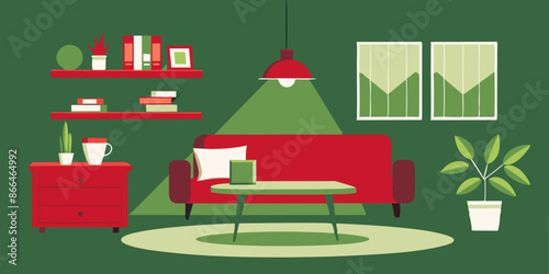 Chic Modern Living Room Design. Table and Sofa Focus Illustration.