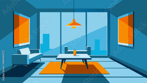 Chic Modern Living Room Design. Table and Sofa Focus Illustration.