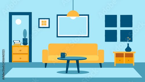 Chic Modern Living Room Design. Table and Sofa Focus Illustration.