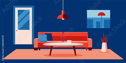 Chic Modern Living Room Design. Table and Sofa Focus Illustration.
