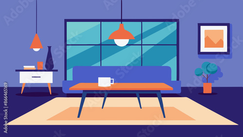 Chic Modern Living Room Design. Table and Sofa Focus Illustration.