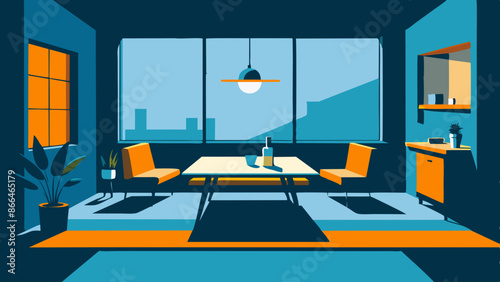 Chic Modern Living Room Design. Table and Sofa Focus Illustration.