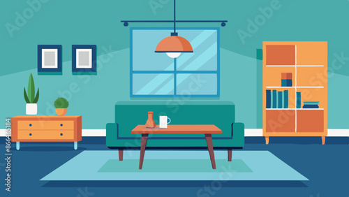 Chic Modern Living Room Design. Table and Sofa Focus Illustration.