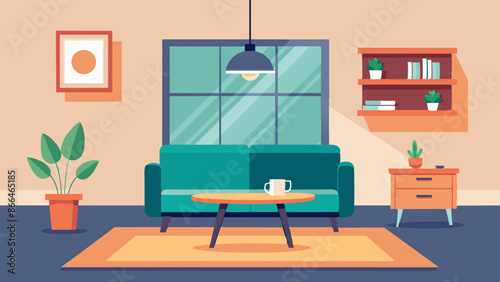 Chic Modern Living Room Design. Table and Sofa Focus Illustration.