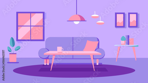 Chic Modern Living Room Design. Table and Sofa Focus Illustration.