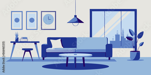Elegant Modern Room Setup with Table and Sofa Illustration Design.