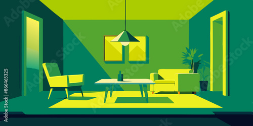 Elegant Modern Room Setup with Table and Sofa Illustration Design.